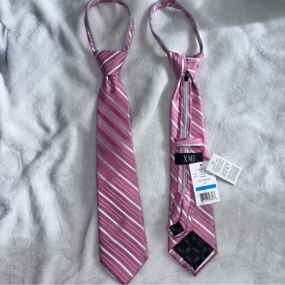XMI Kids Pink and White Striped Tie